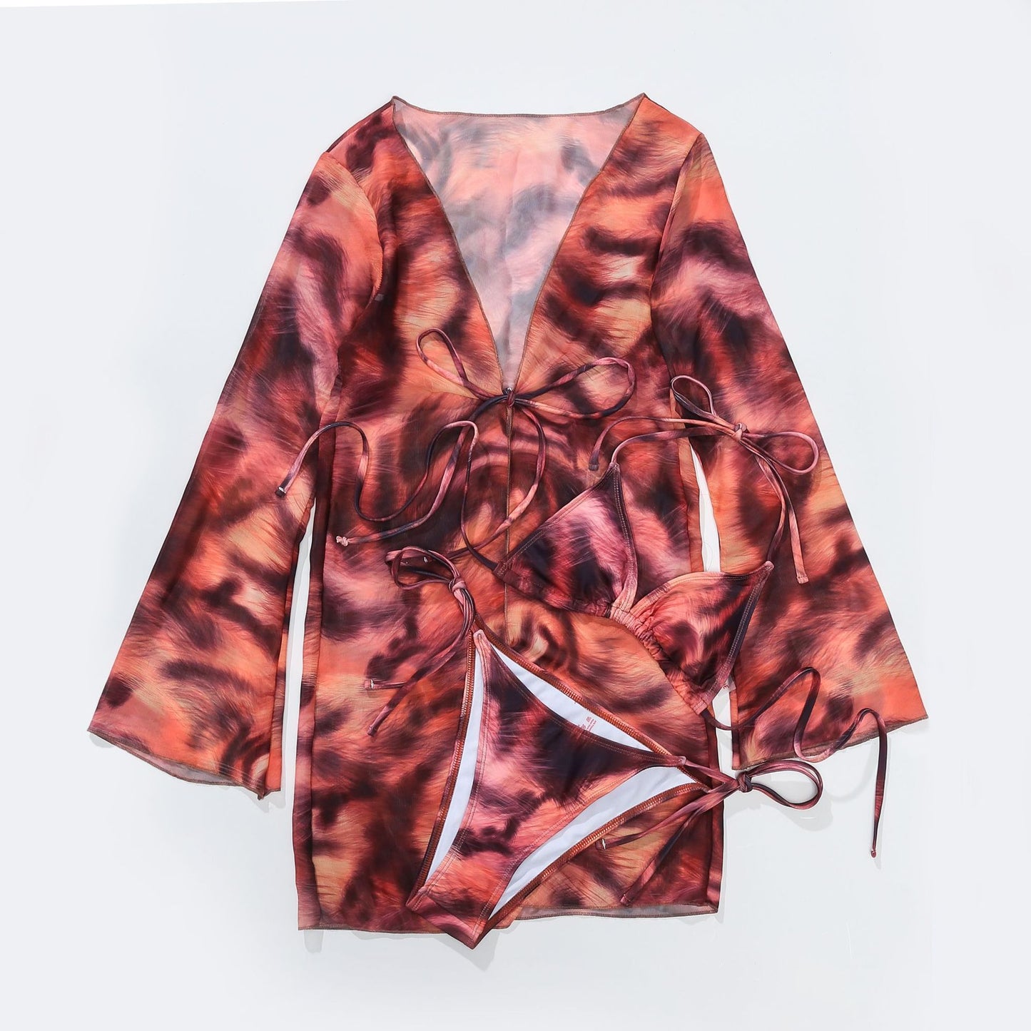 Sexy Tie-dye Print Blouse and Bikini