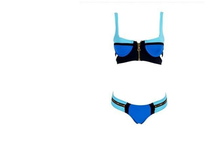 Sexy Zipper Stitching Swimsuit Steel Bracket Push Up Bikini