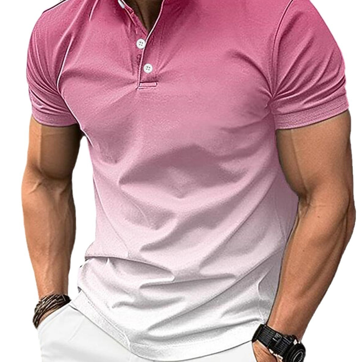 Men Stand Collar Gradient Casual Golf Short Sleeve