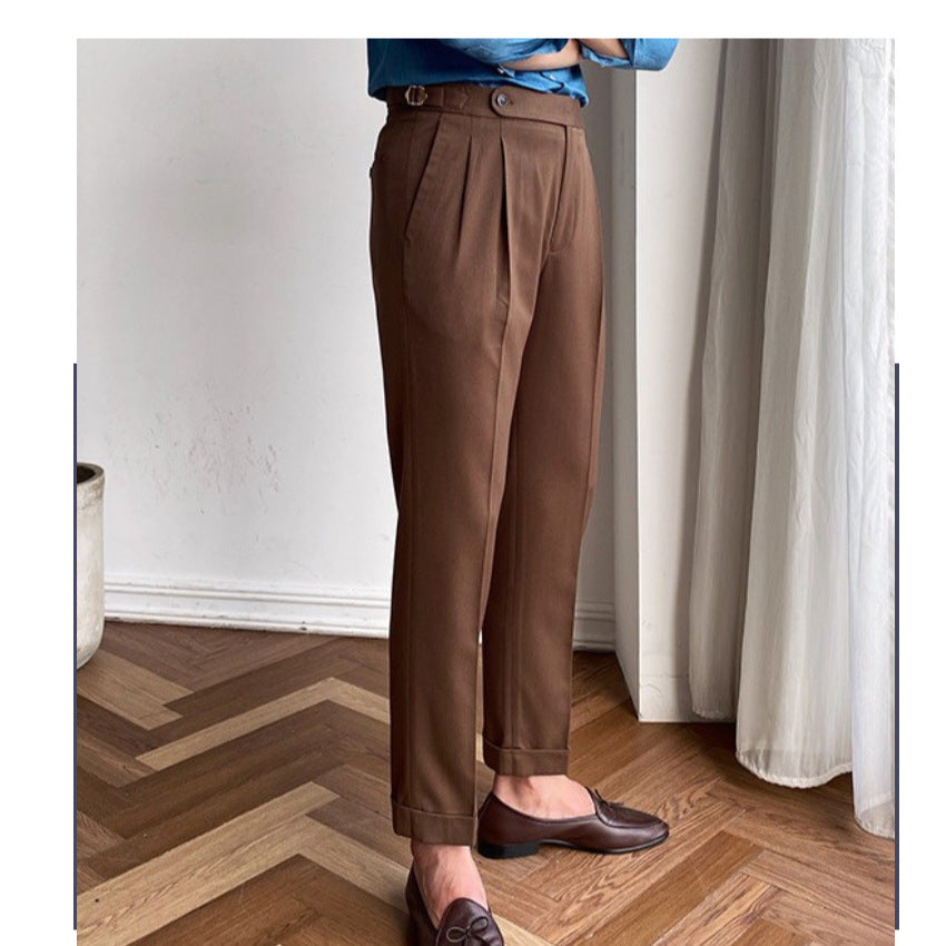 Retro Thin Paris Buckle Naples Casual Straight-leg Small Suit Pants