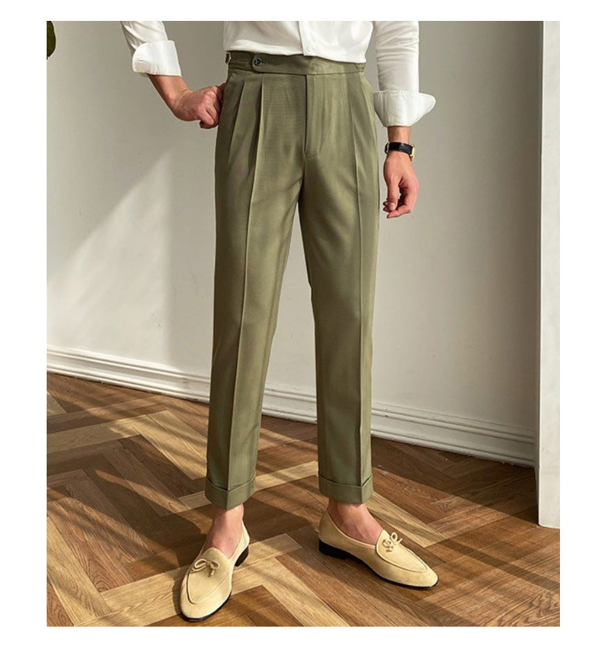 Retro Thin Paris Buckle Naples Casual Straight-leg Small Suit Pants