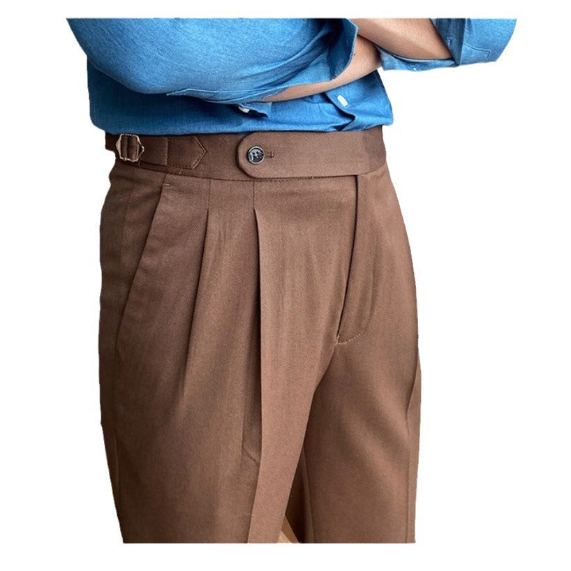 Retro Thin Paris Buckle Naples Casual Straight-leg Small Suit Pants
