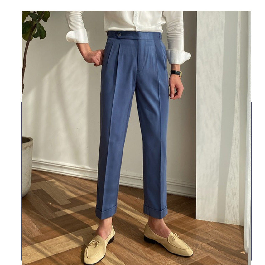 Retro Thin Paris Buckle Naples Casual Straight-leg Small Suit Pants