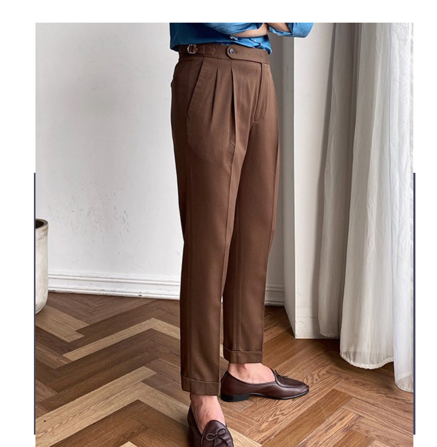 Retro Thin Paris Buckle Naples Casual Straight-leg Small Suit Pants