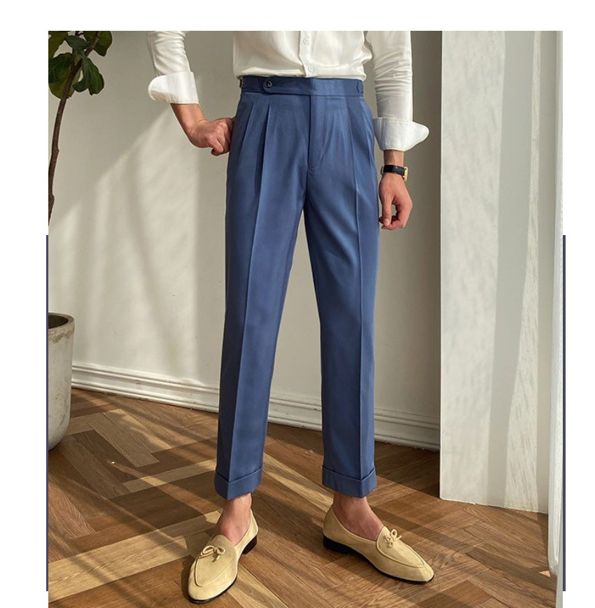 Retro Thin Paris Buckle Naples Casual Straight-leg Small Suit Pants