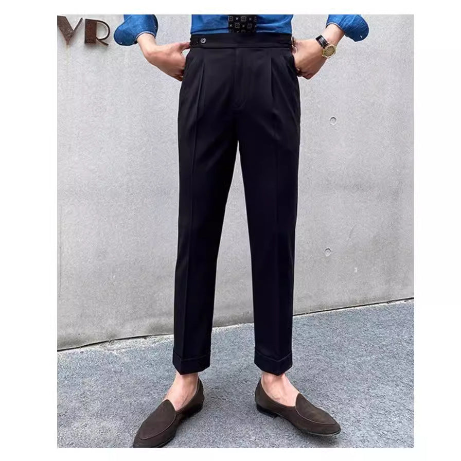 Retro Thin Paris Buckle Naples Casual Straight-leg Small Suit Pants