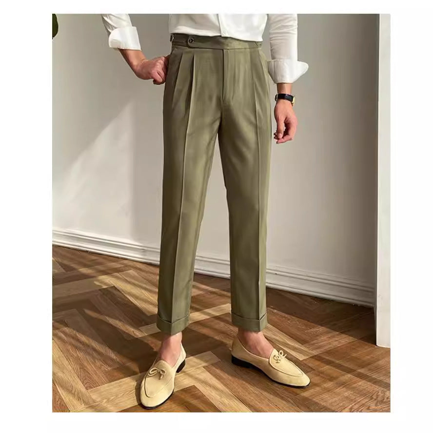 Retro Thin Paris Buckle Naples Casual Straight-leg Small Suit Pants
