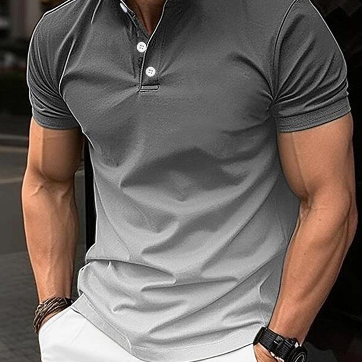 Men Stand Collar Gradient Casual Golf Short Sleeve