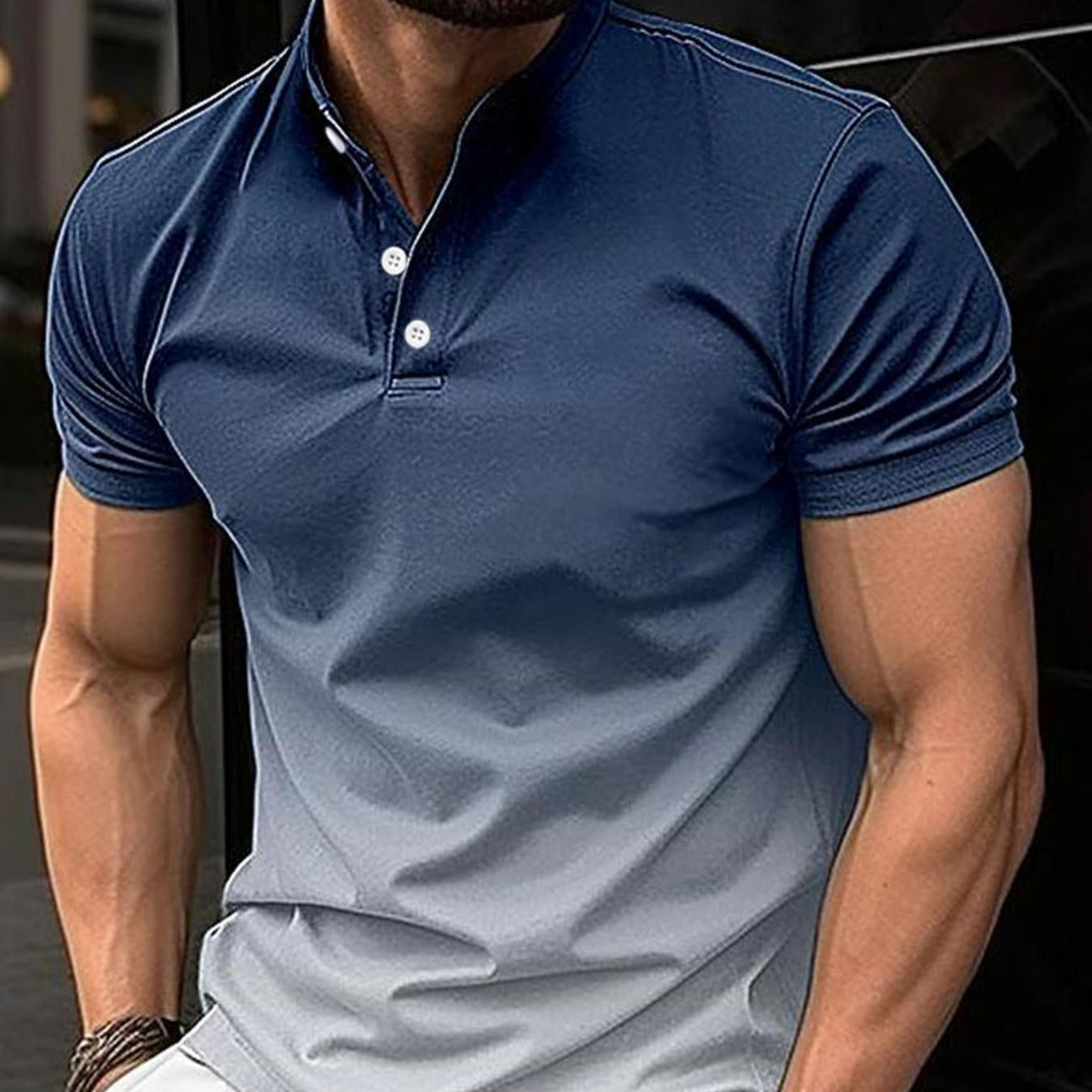 Men Stand Collar Gradient Casual Golf Short Sleeve