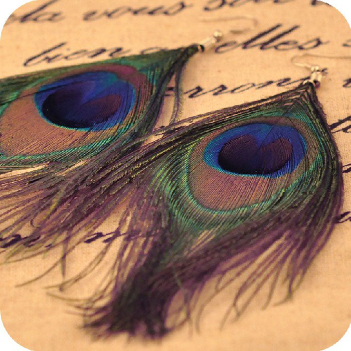 Bronx Peacock Feather Vintage Luxury  Earrings