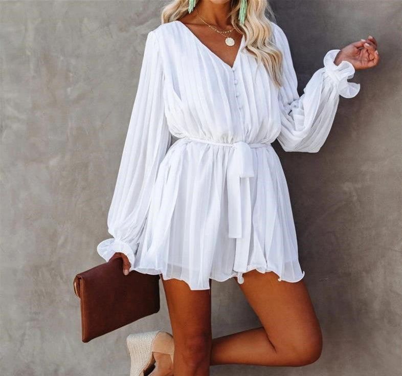 Lily Pleated White Chiffon Skirt Dress