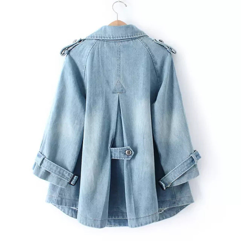 Women's Oversized Denim Coat, Double Breasted Button Down Style, Blue