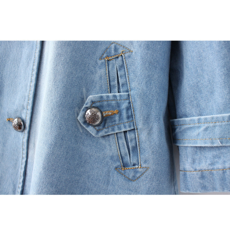 Women's Oversized Denim Coat, Double Breasted Button Down Style, Blue