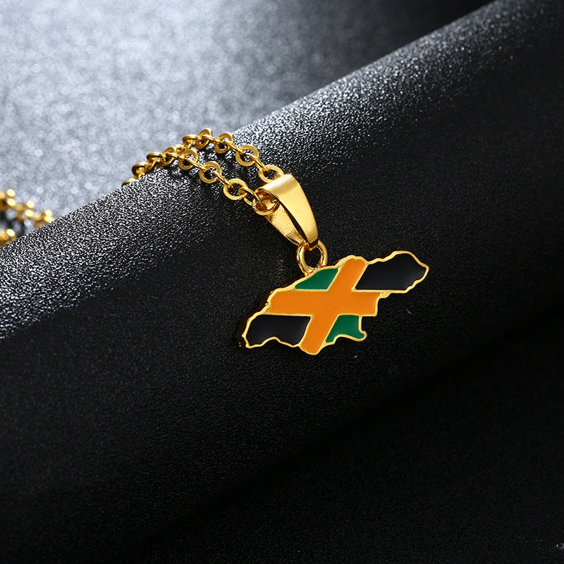 Jamaica Map Flag Pendant Necklace