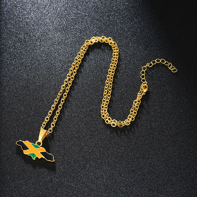 Jamaica Map Flag Pendant Necklace