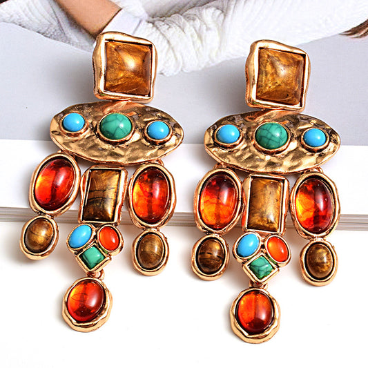 Fashion Resin Round Pendant Color Earrings