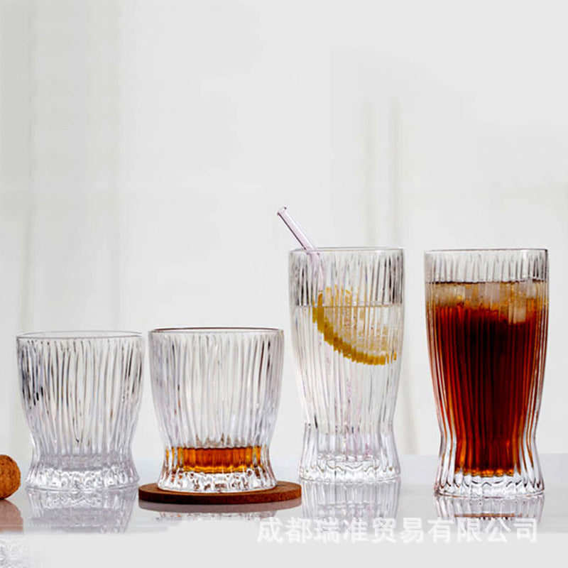 Japanese Style Striped Glass Whiskey Glass Colin Glass Juice Glass Foreign Wine Glass Ice Hockey Glass Cut Flower Long Drink Glass Colin Glass