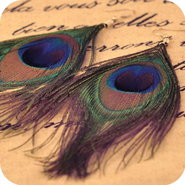 Bronx Peacock Feather Vintage Luxury  Earrings