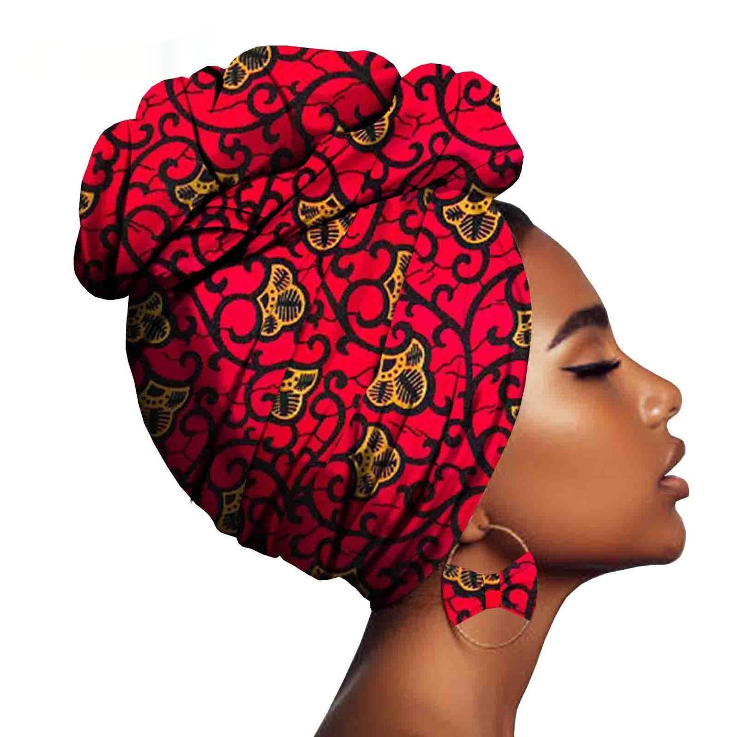 African Printed Batik Headscarf  with Exaggerated Earrings