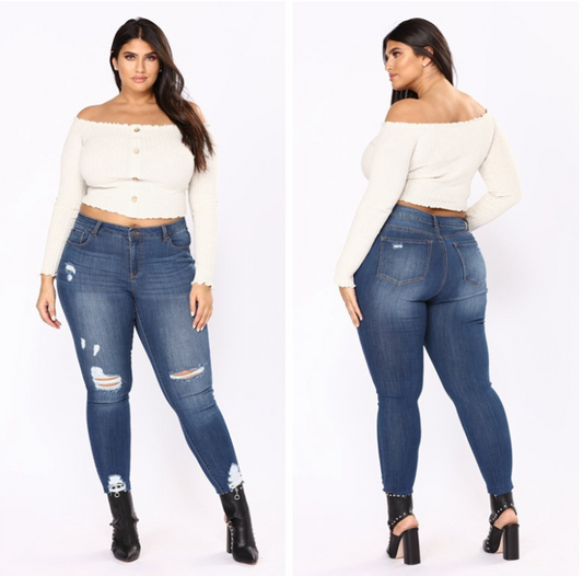 Women's High Waisted Skinny Jeans with Rips, Plus Size, Blue