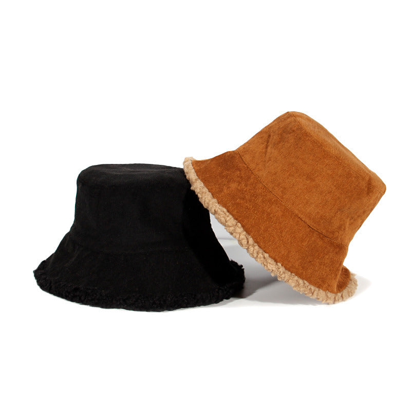 Warm Thickened Bucket Hat Double-sided Lamb Velvet Pot Hat