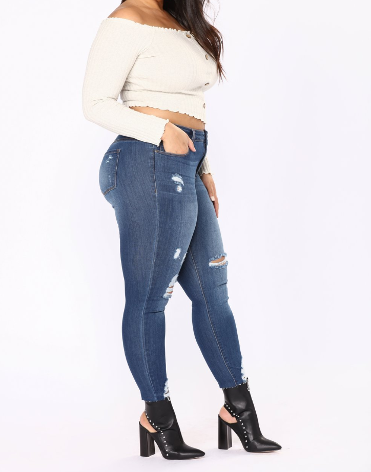 Women's High Waisted Skinny Jeans with Rips, Plus Size, Blue