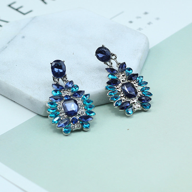 Blue teardrop Alloy diamond earrings for women