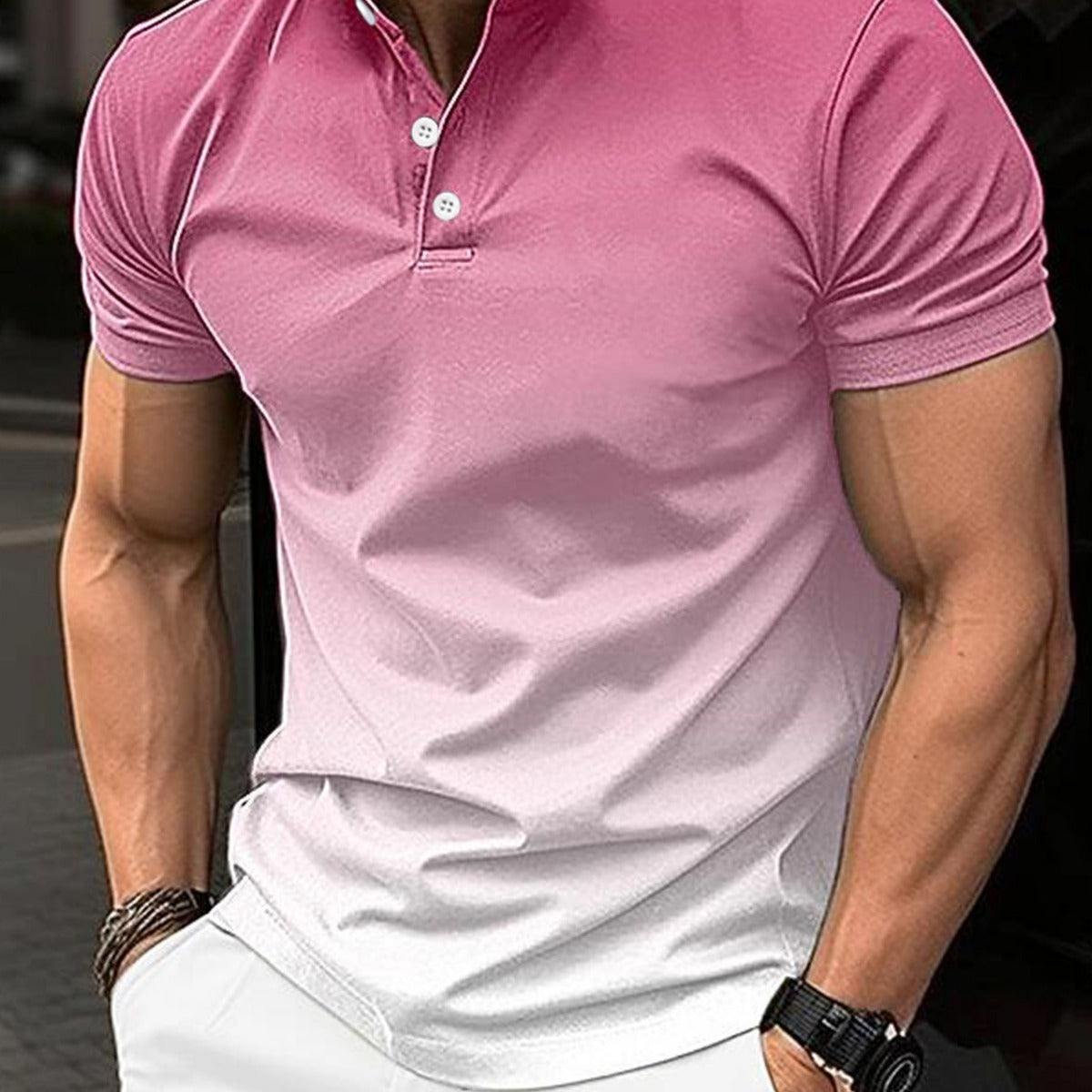 Men  Stand Collar Gradient Casual Golf Short Sleeve