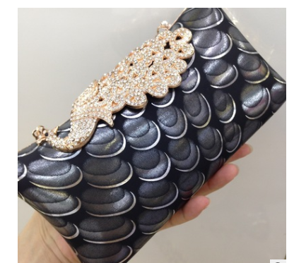 Diamond-encrusted Peacock Leather Clutch