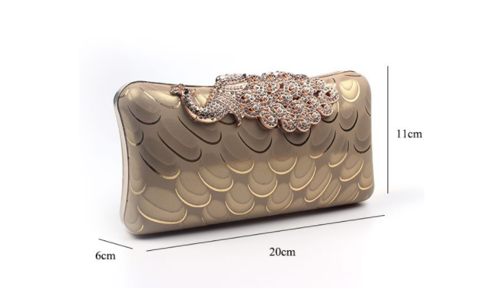 Diamond-encrusted Peacock Leather Clutch