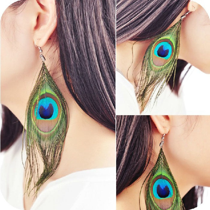 Bronx Peacock Feather Vintage Luxury  Earrings