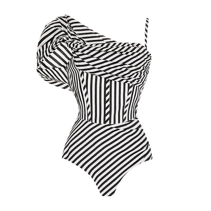 One-piece Swimsuit Women's Ruffled Striped Swimsuit