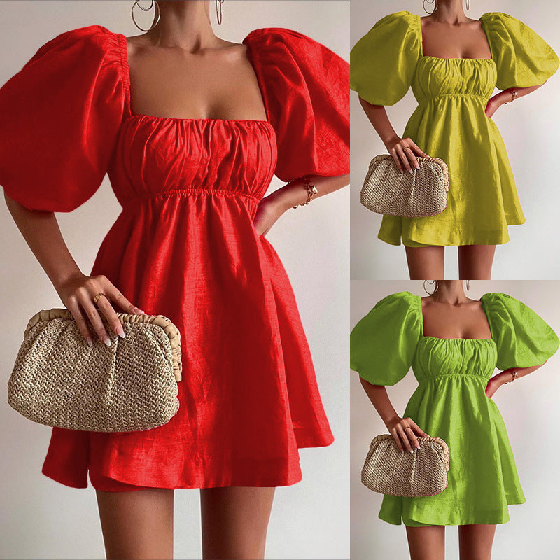 Women Sunday Brunch Dress with Puff Sleeves