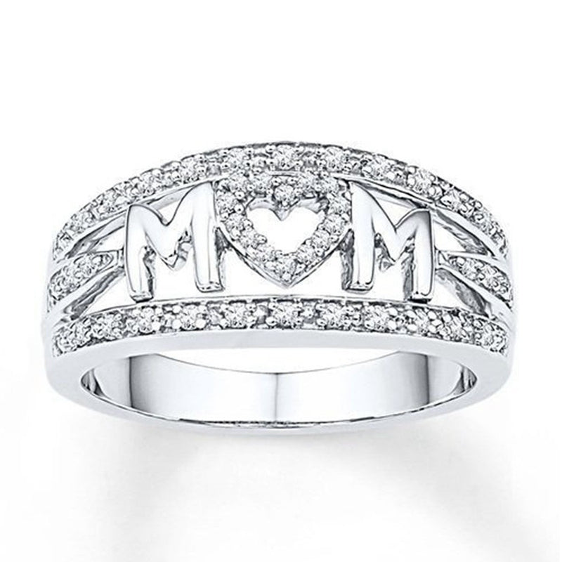 Women's mom ring with rhinestones