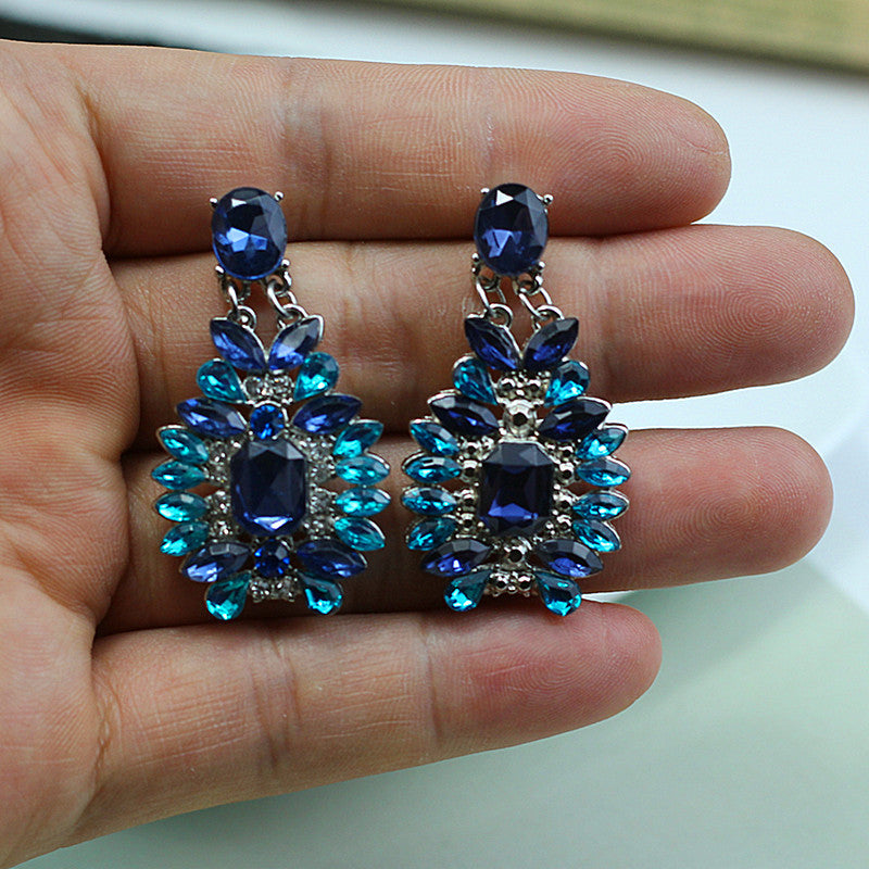 Blue teardrop Alloy diamond earrings for women