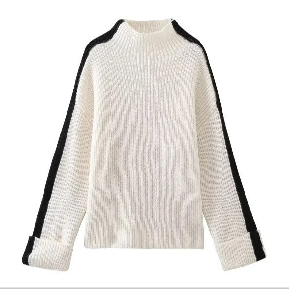 Women's Fashion Casual Turtleneck Stripes Sweater