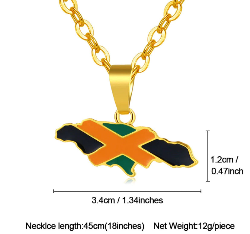 Jamaica Map Flag Pendant Necklace