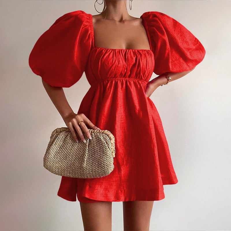 Women Sunday Brunch Dress with Puff Sleeves