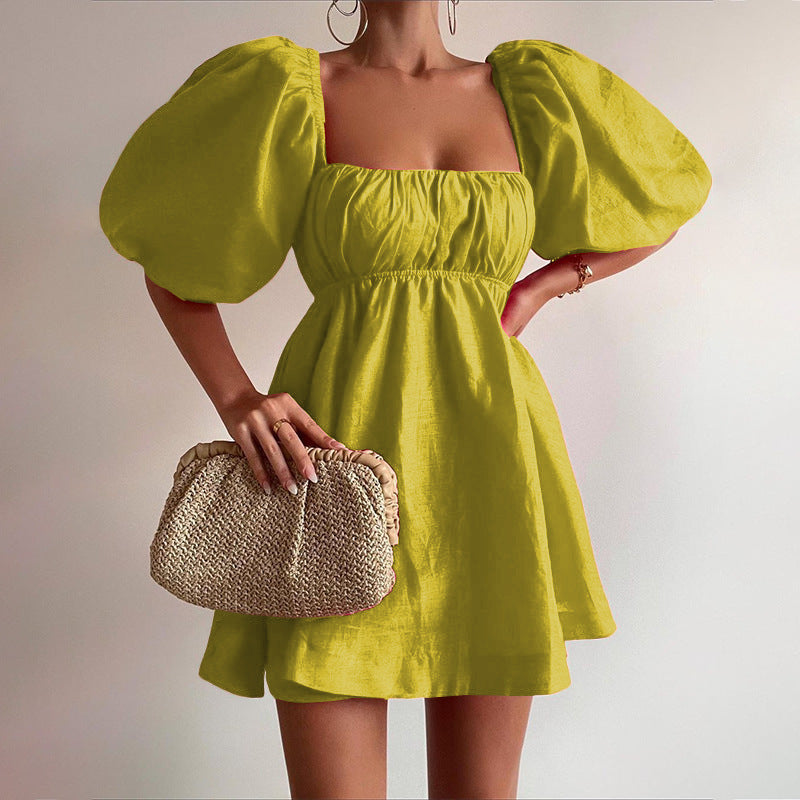 Women Sunday Brunch Dress with Puff Sleeves