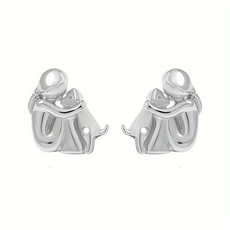 Fashion Jewelry Little Girl And Dog Hug Ear Studs