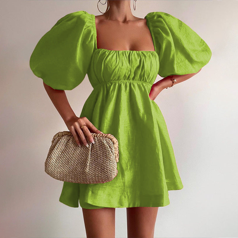 Women Sunday Brunch Dress with Puff Sleeves