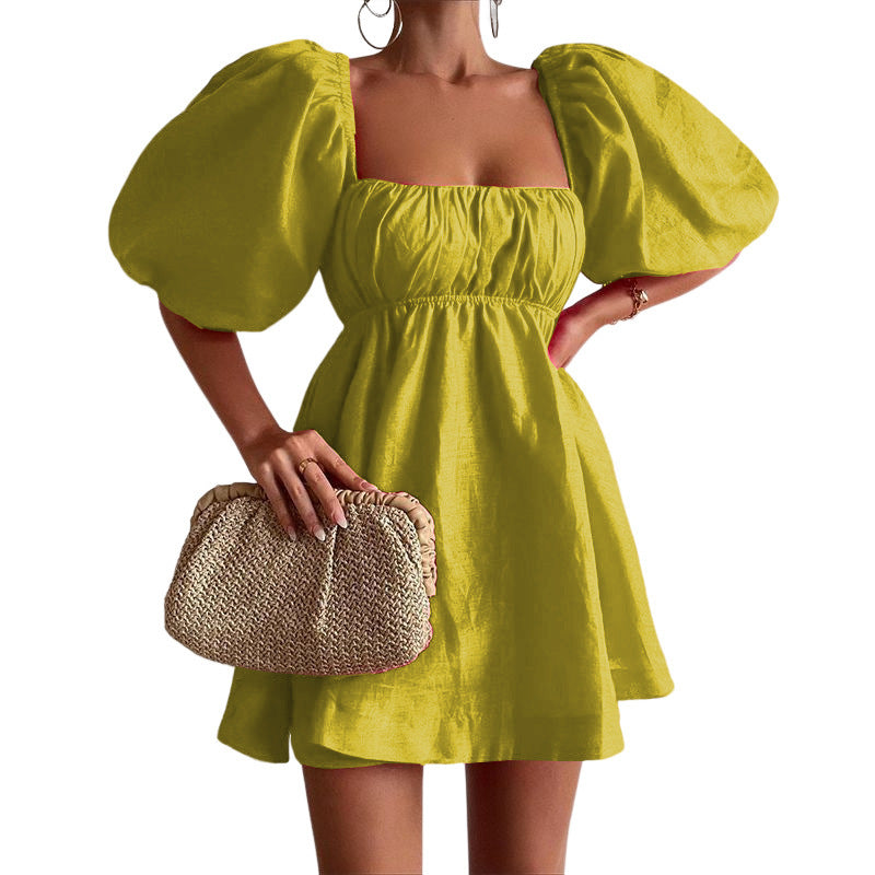 Women Sunday Brunch Dress with Puff Sleeves