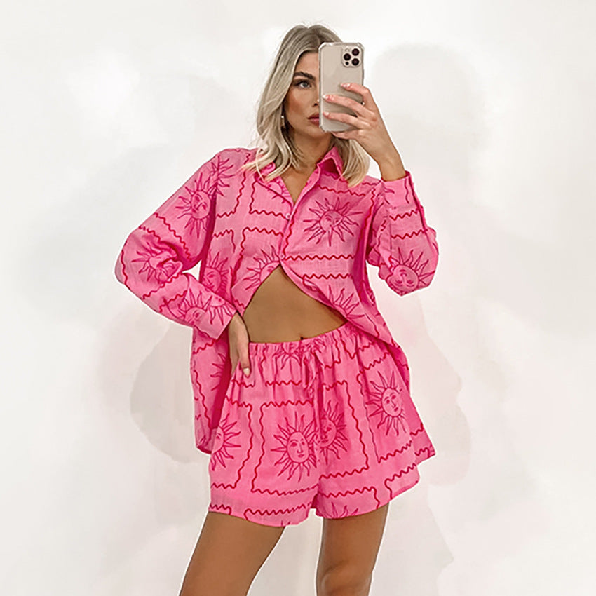 Shirt Shorts Two-piece Women's Clothing