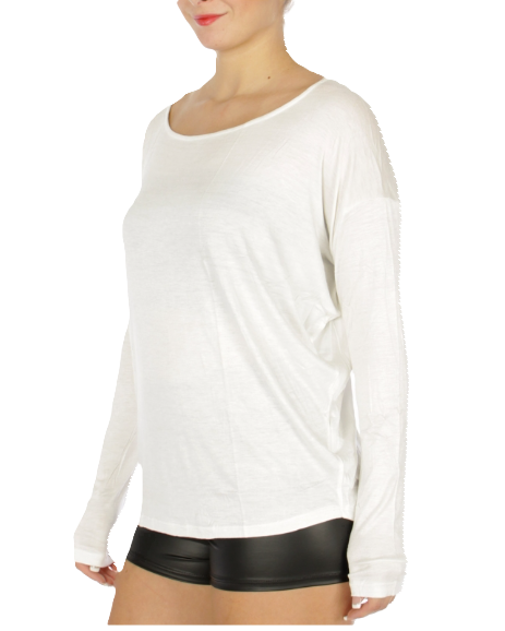 Ellie & Kate Basic Round Neck With Long Sleeve Top Off White- Large