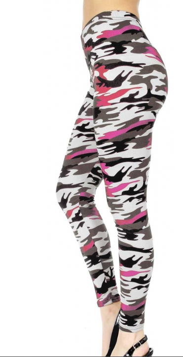 Docele Soft Brushed Camouflage Print Leggings Grey Pink