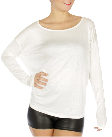 Ellie & Kate Basic Round Neck With Long Sleeve Top Off White- Large