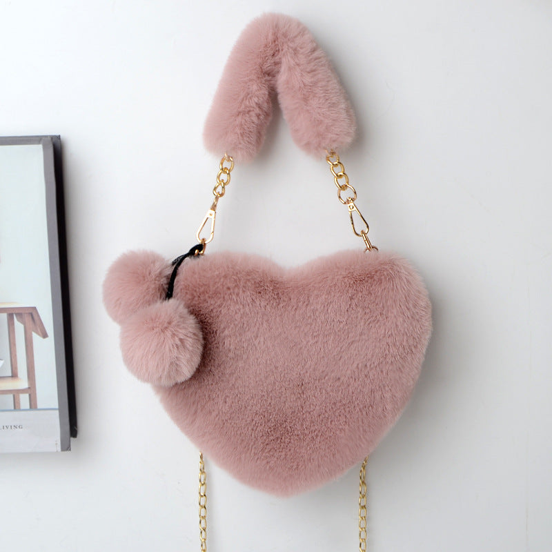 Heart-Shaped  Soft Plush Handbag