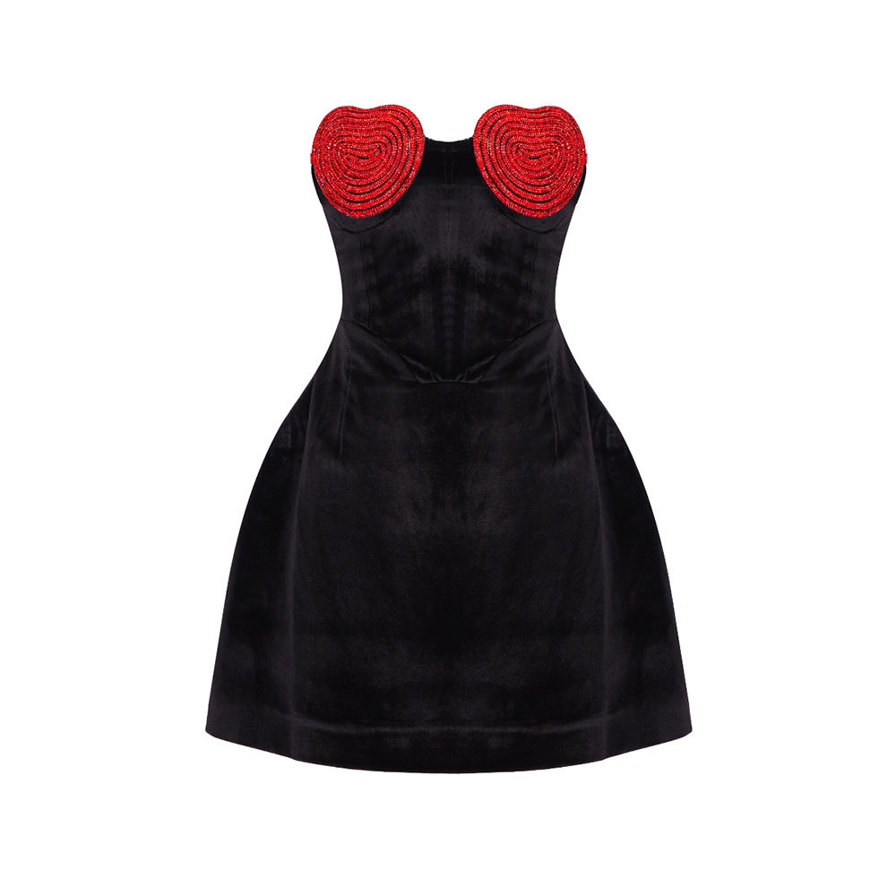 Velvet Dress Female Heart-shaped Hot Girl Niche Dress Dress