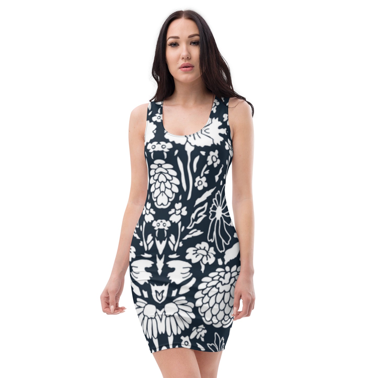 Black and White Garden Bodycon Dress