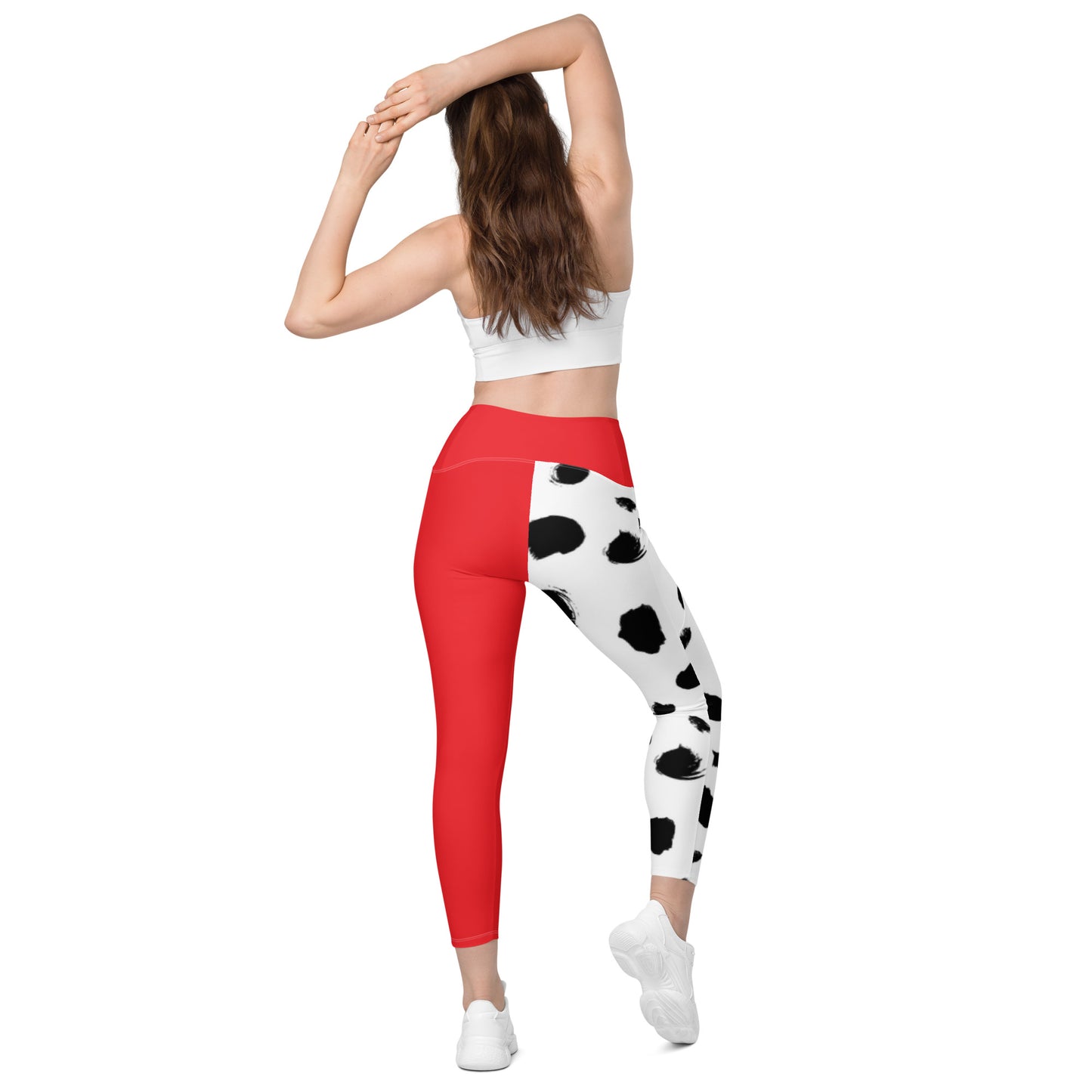 Red Dalmatian Crossover leggings with pockets